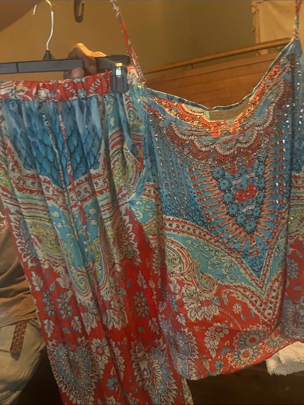 Paisley Print Two-Piece Skirt Set in Coral & Turquoise